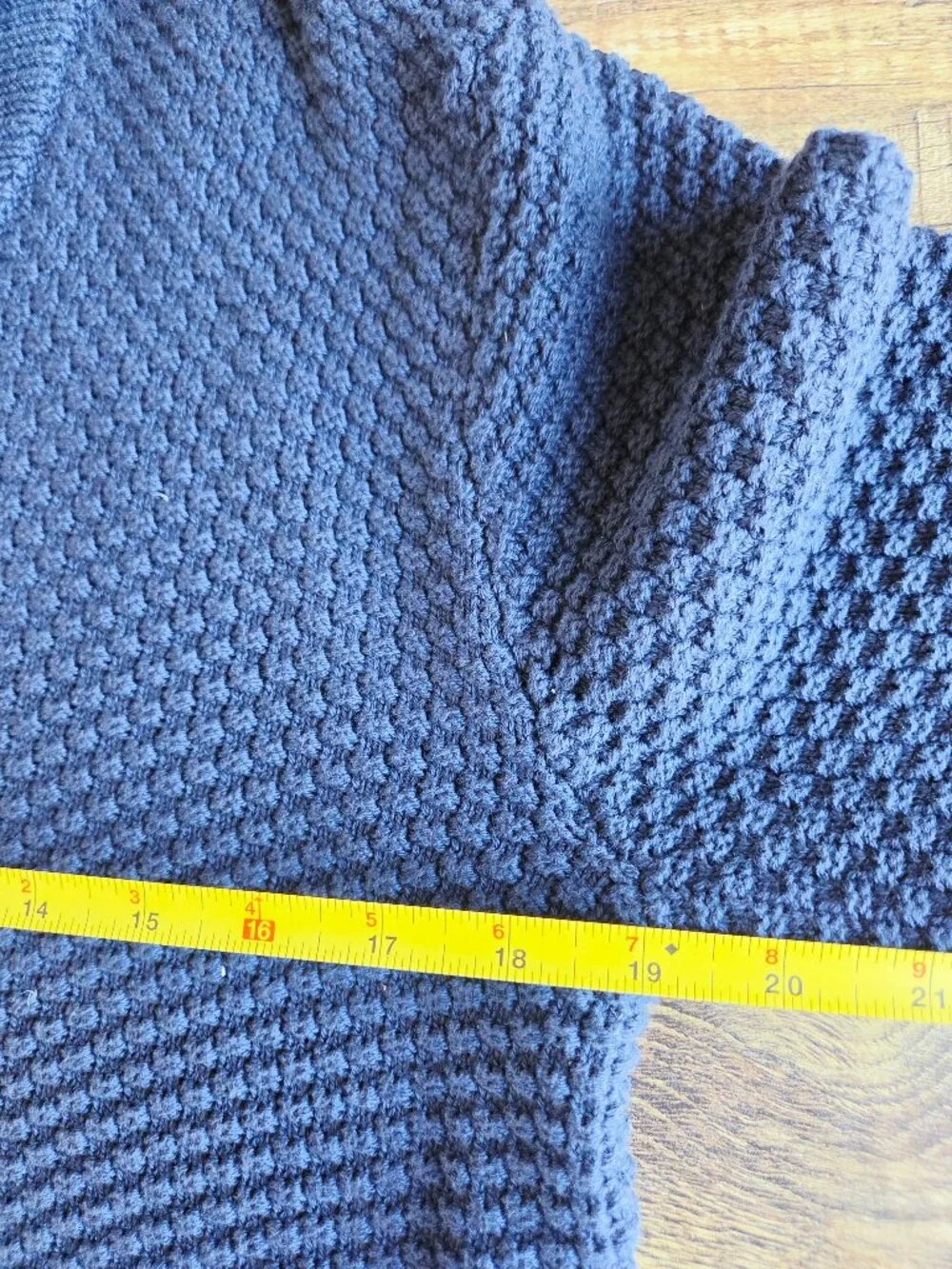 J.Crew Checker-Stitch Cotton Shawl Cardigan Button Pocket Navy  #BI890